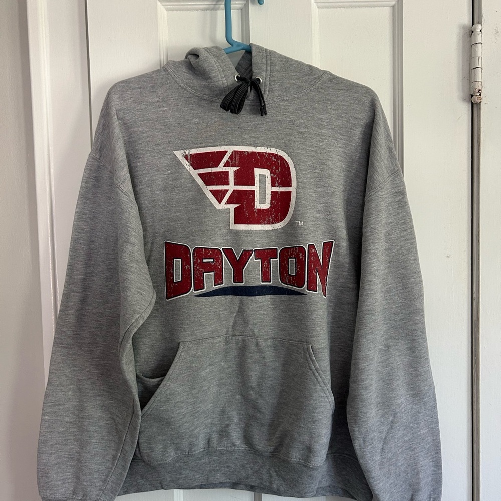 Fruit of the Loom Gray and Red University of Dayton Hoodie